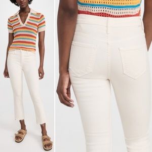 Mother The Insider Jeans Pant High Ankle Boot Step Hem Fray Cream Chalk It Up 30